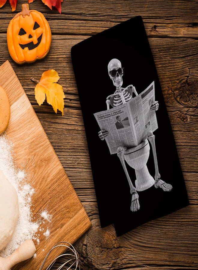 KIDEAR Funny Halloween Skeleton Hand Towel for Bathroom,1 PCS Cute Skull Home Decor for Goth Kitchen Halloween Birthday Gifts,Gifts for Women and Skull Housewarming - D02 - Image 3